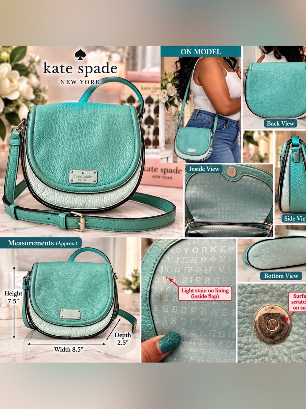 kate spade Teal Pebble Leather Crossbody Saddle Bag